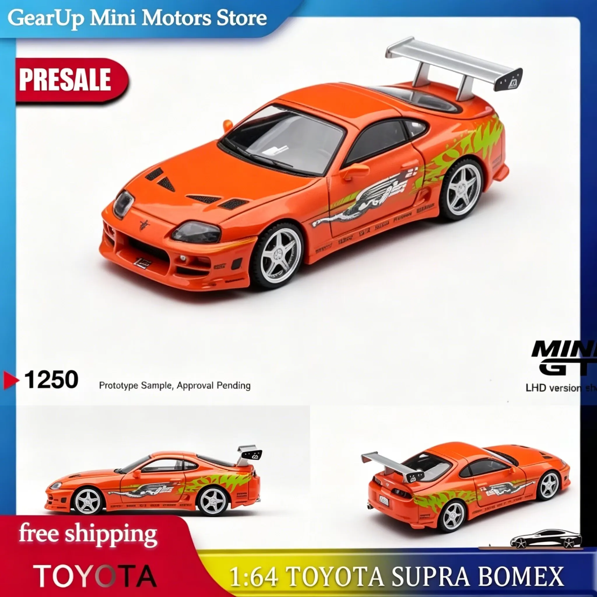 

Mini Gt Diecast Car Model Toy 1:64 Scale Alloy Toyota Supra Bomex Fast And Furious Orange Lhd Collectible For Collectors 1250