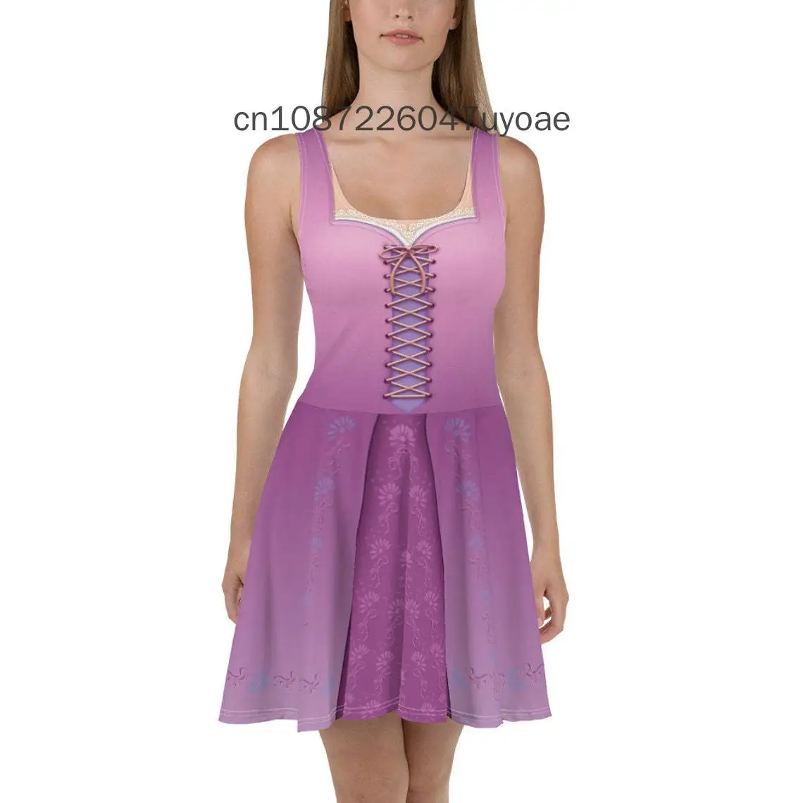 Vestido holgado con estampado de princesa Rapunzel para mujer, vestidos de verano 2021, moda de Disney, Top bohemio fresco, minivestido Sexy sin mangas para playa