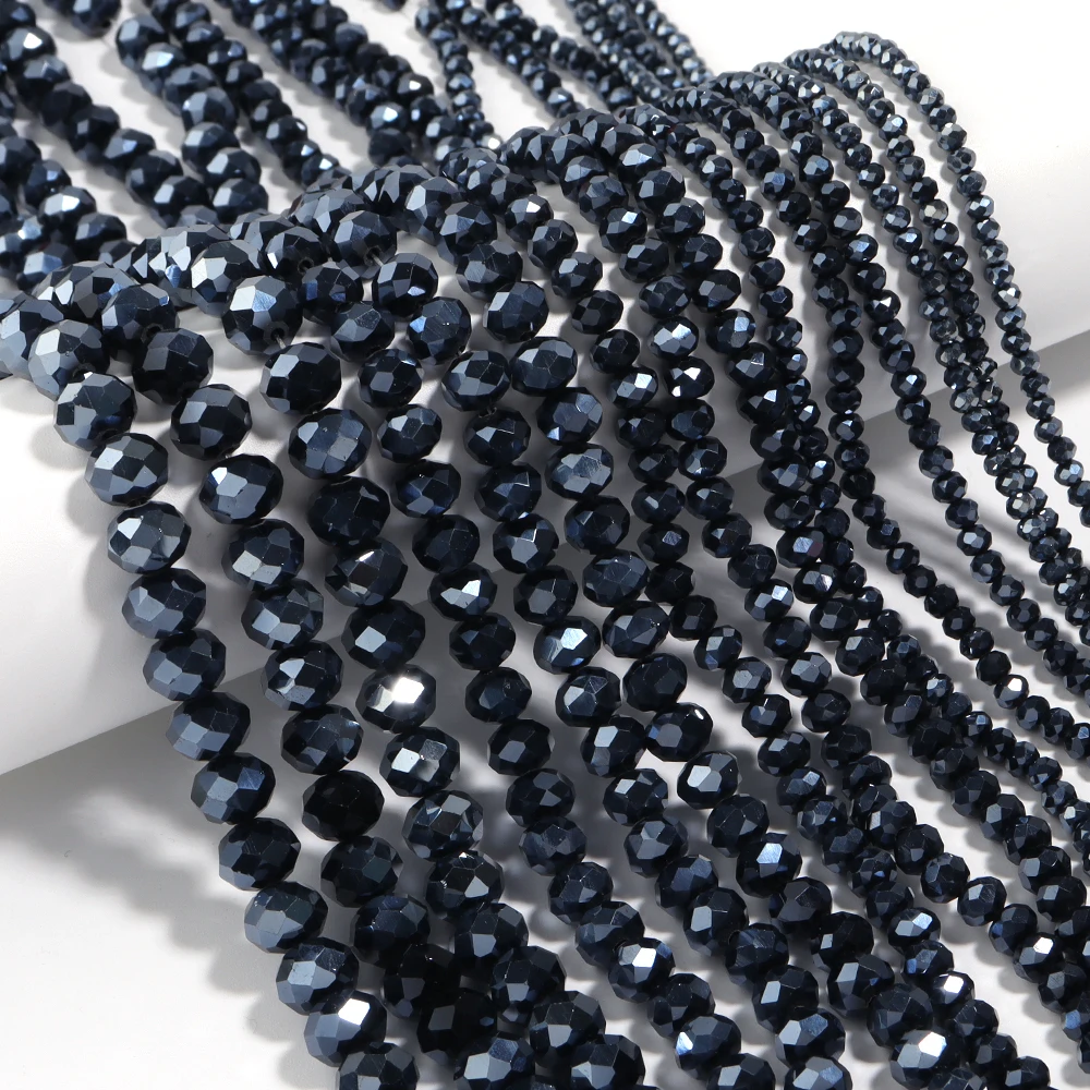 Faceted Electroplated Black Glass Crystal Rondelle Beads Loose Spacer Flat Beads For DIY Bracelet Necklace Jewelry 3/4/6/8/10mm