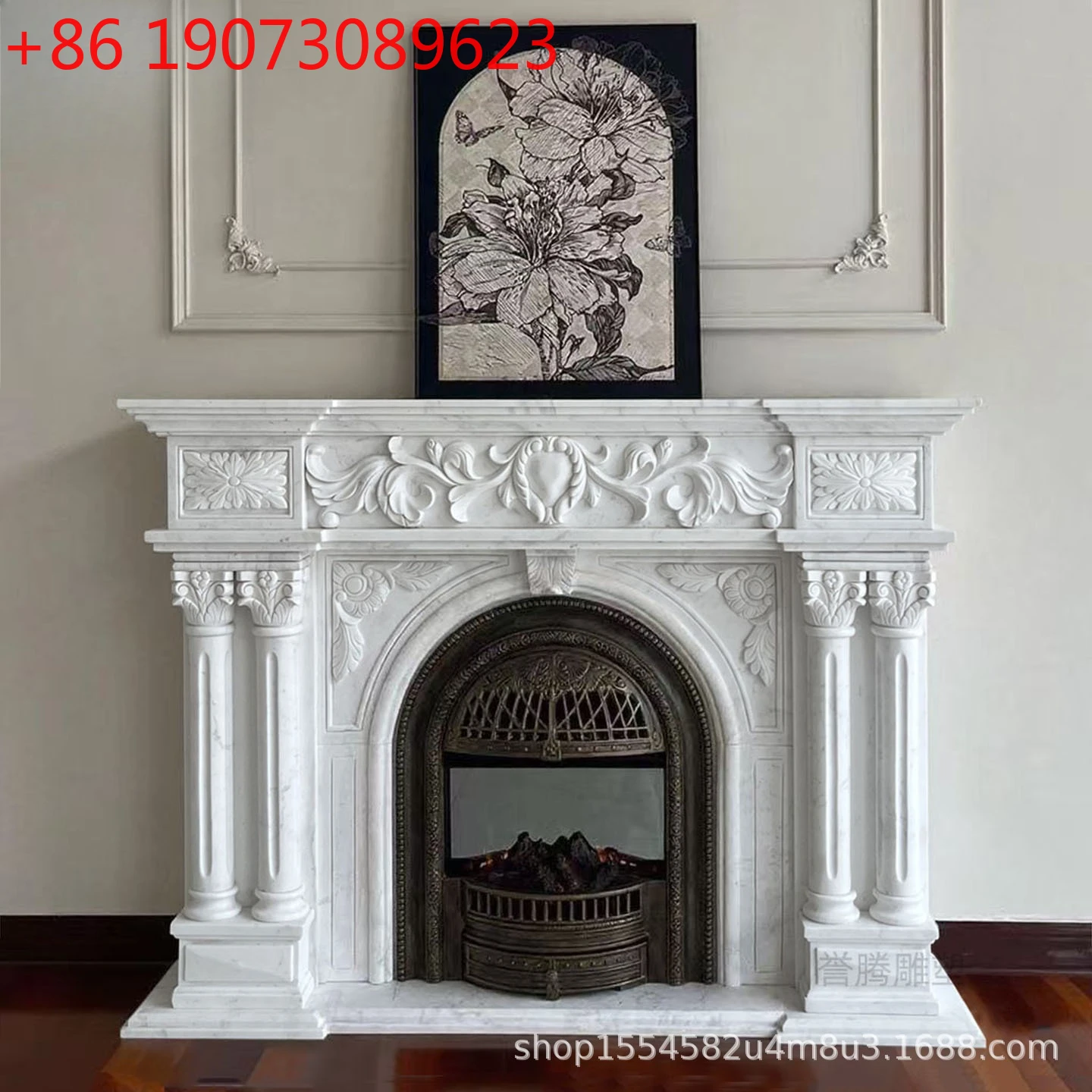 

Natural marble mantel white marble European style villa living room stone carving stone fireplace decorative cabinet