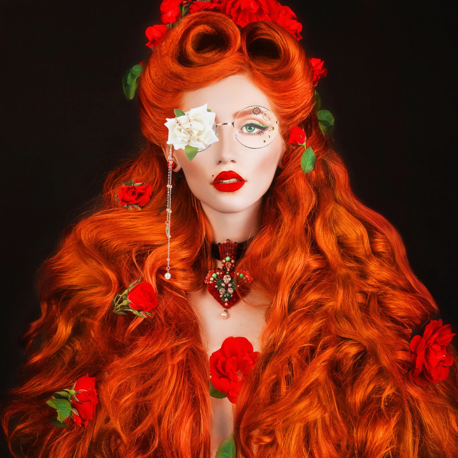 

Single-Side Glasses Rose Chain Vintage Adjustable Eyewear for Lolita Cosplay Punk Steampunk Fashion Accessory Cosplay Glasses