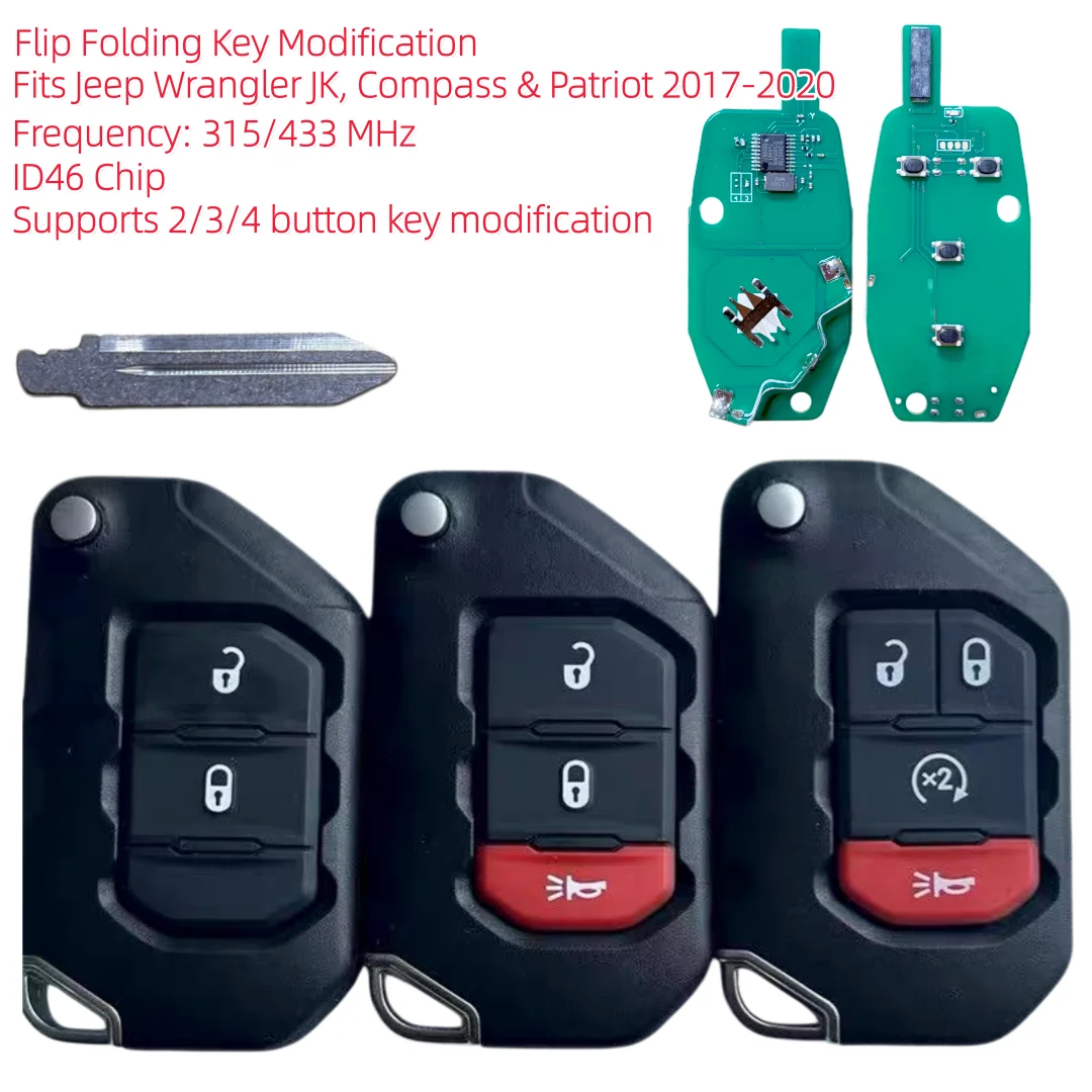 Modified Flip-Folding Remote Control Key Suitable for Jeep/Wrangler/Compass/Jk/Freerunner Models before 2017, Fcc Id: Cht1130261, Built-In 46 Model Chip, Frequency 315/433