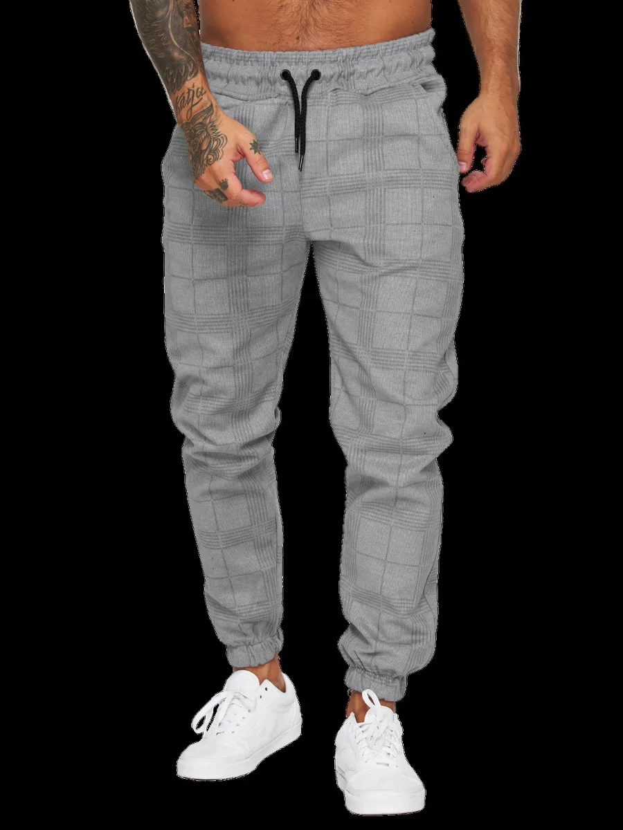 2024 Men\'s Casual Jogger Pants Plaid Design Trousers Fashion Streetwear Cargo Pants Men Fitness Gyms Sweatpants Mens Trousers