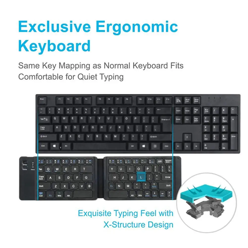 Light-Handy Mini teclado sem fio Bluetooth Folding, teclado sem fio dobrável, IOS, Android, Windows, Tablet, telefone, B2E2