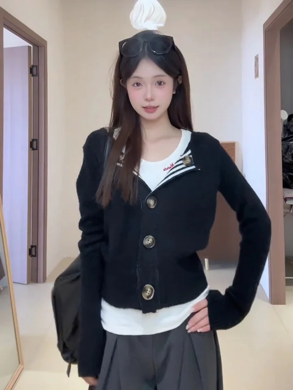 Ele polyvalent grande taille femmes Vintage Sle tricoté Bla pull col montant Design coréen trajet Faion Long Sve