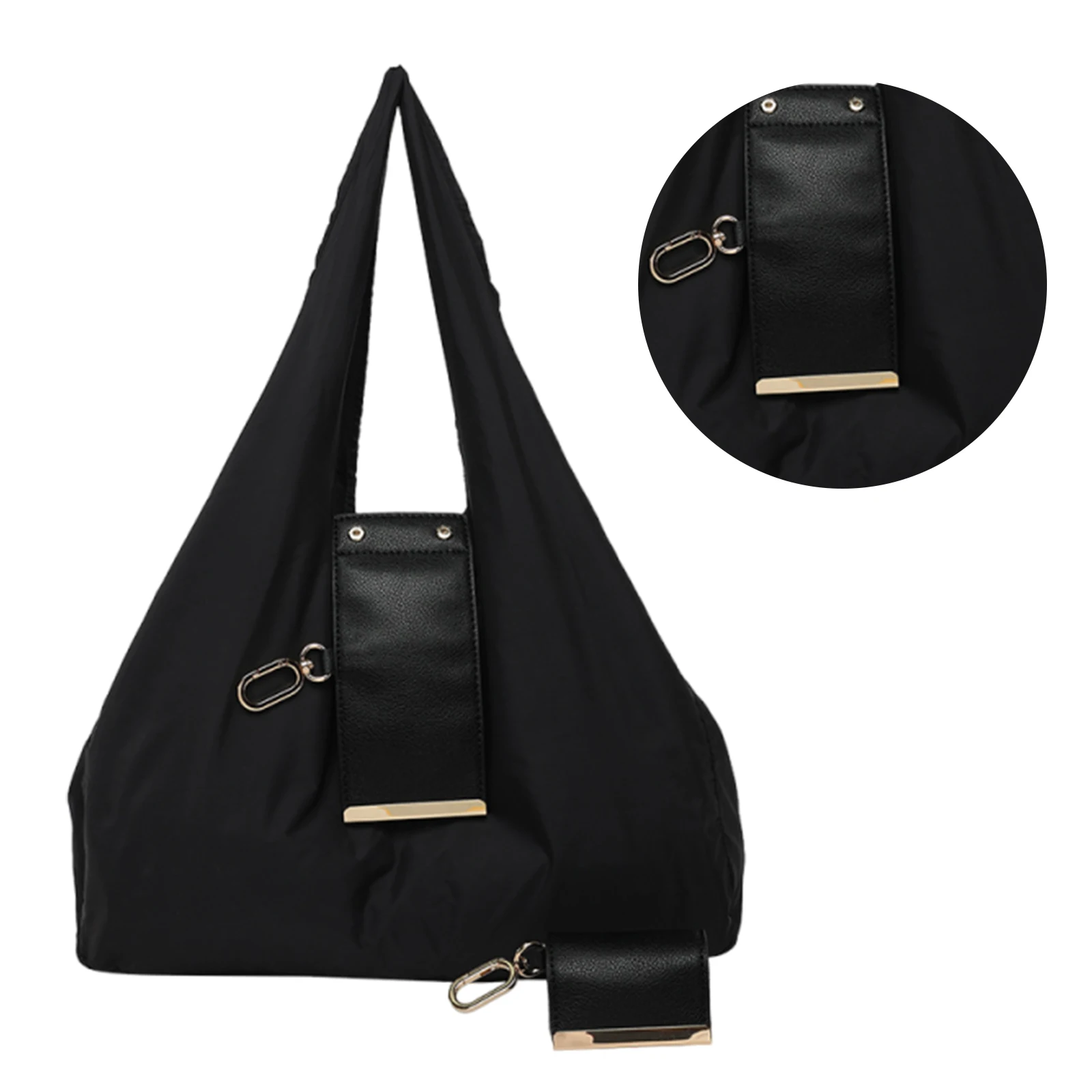 Oversized Lightweight Nylon Shoulder Tote Bag for Women,Daily Commuter Shopping Travel Handbag, Matching Detachable Mini Leather