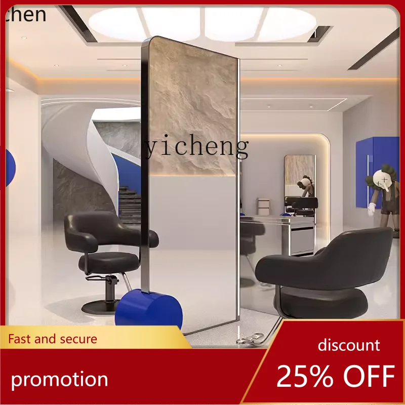 

YFY Mirror Stand Haircut Mirror Single/Double-Sided with Light Stainless Steel Floor Haircut Mirror