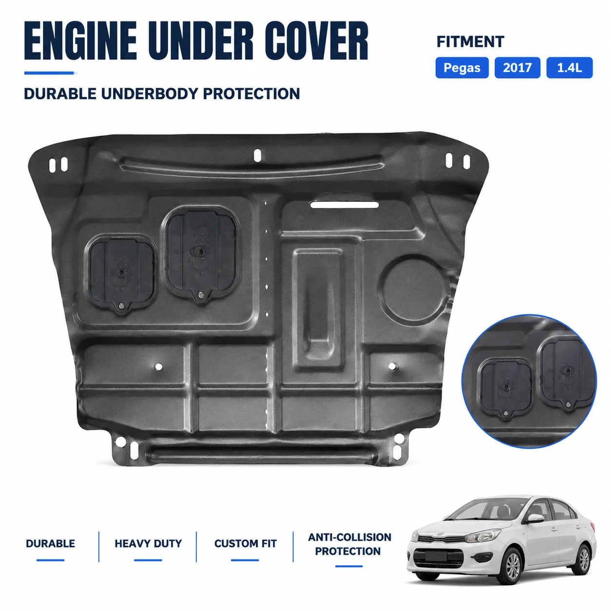 Custom Fit Engine Skid Plate For Kia Pegas 2017 1.4L Heavy Duty Underbody Protection Anti Collision Design Daily Driving