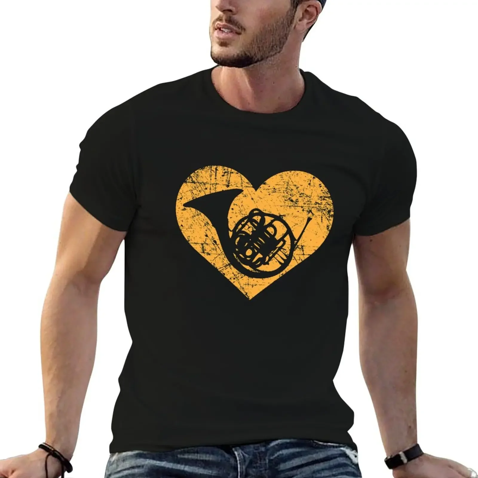 

I Love French Horn - The French Horn Heart T-Shirt street wear graphic t shirt vintage plain white t shirts men