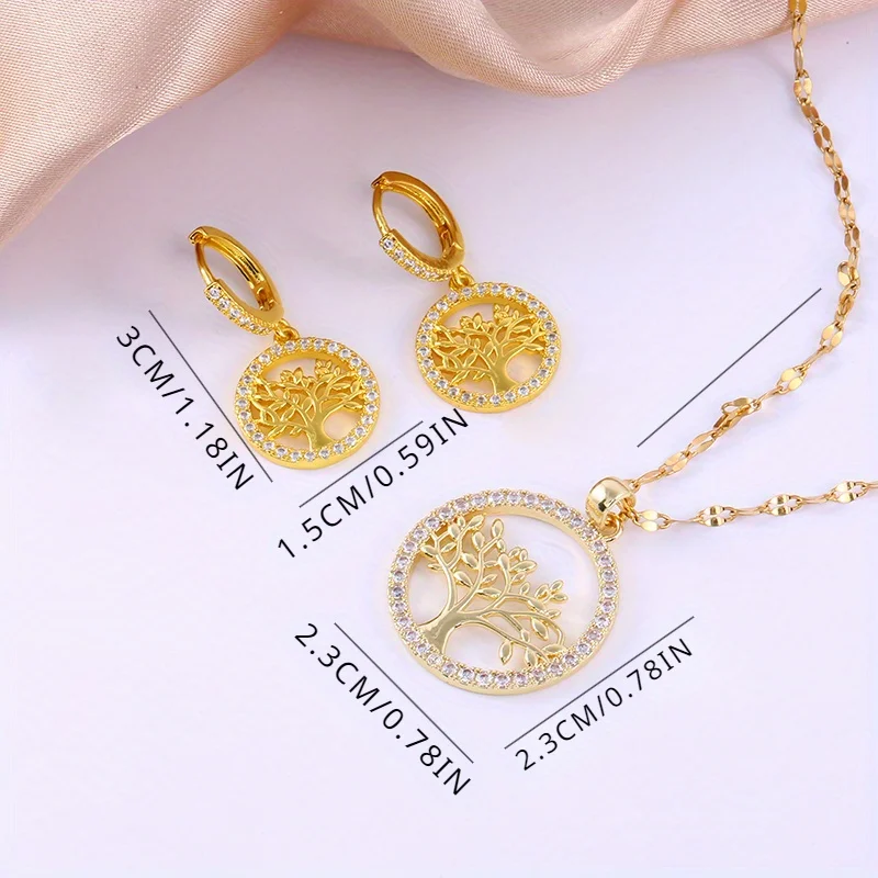 [Copper] 3PCS Celtic Tree of Life Jewelry Set Fashion Earrings Pendant Necklace, Temperament Light Luxury Niche Design