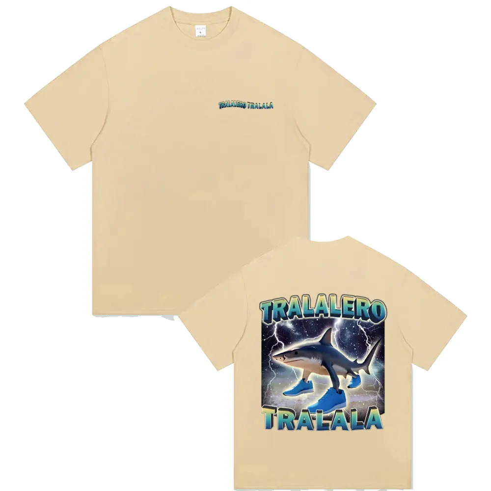 Tralalero Tralala Funny Shark Double Sided Print T-shirt Men Women Cotton Vintage T-shirts Men's Casual Humor Oversized T Shirts