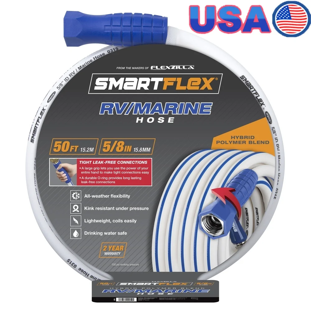 

Hybrid Polymer Blend RV Marine Hose 5/8 inch x 50 ft Kink Resistant Lightweight Durable All Weather Flexibility Leak Free