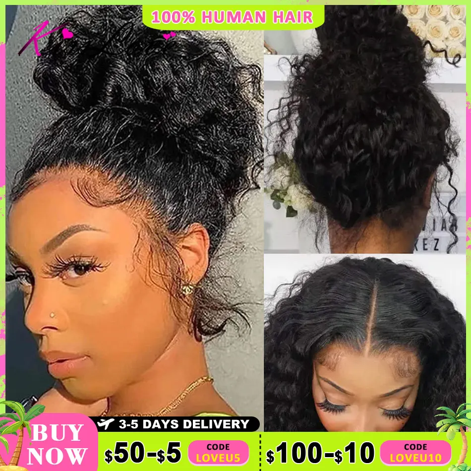 Kisslove invisi cinta confortável ajuste 360 hd peruca frontal de renda transparente pré arrancado onda profunda perucas sem cola cabelo humano pronto para ir