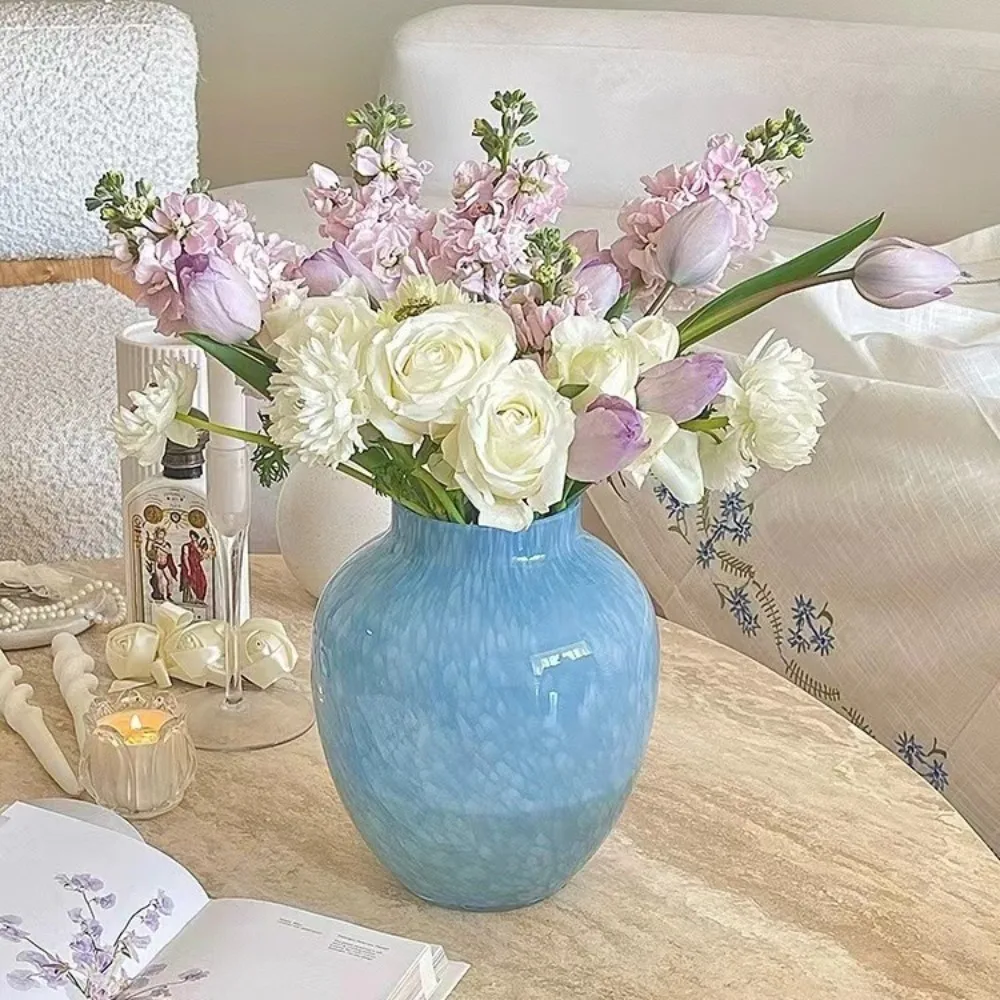 Glass Vase Handmade Swirl Texture Flower Vase Modern Decorative Vase for Living Room Dining Table Home Wedding Decoration