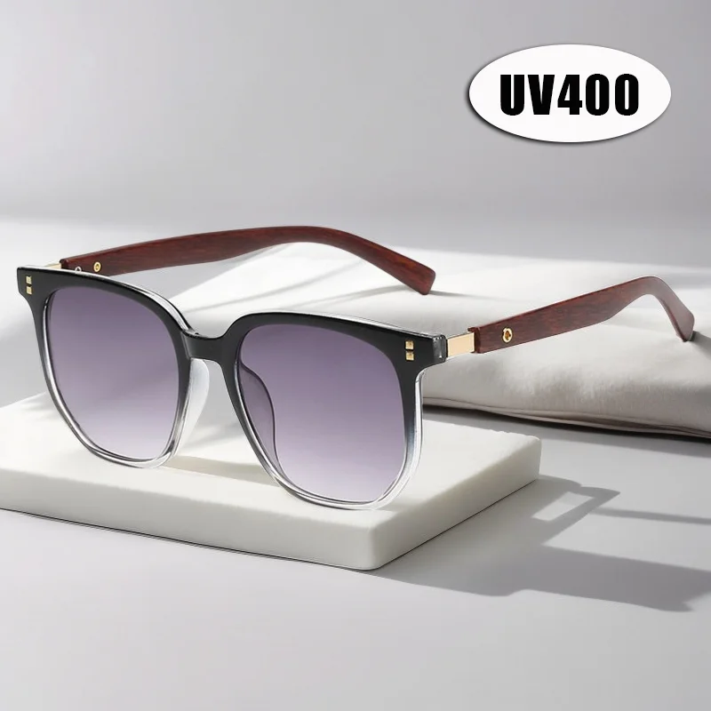 

Fashionable Square-Frame Sunglasses Wood-Grain Temples Retro Brand Designer Sun Glasses UV400 Sunglasses Men's Goggles