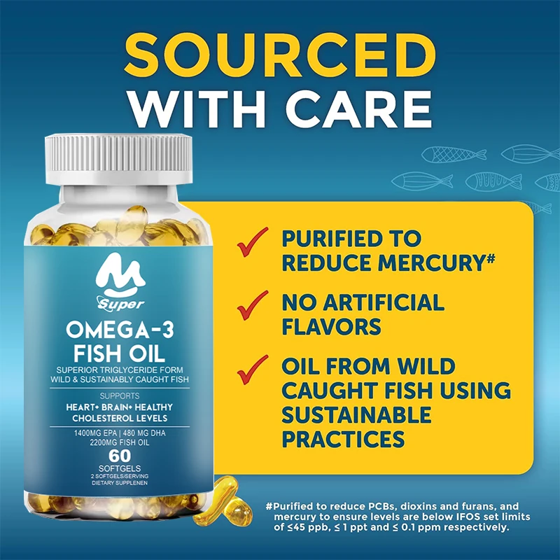 Omega 3 Fish Oil Supplement - 2200 mg Fish Oil with Re-Esterified Omega 3 Fatty Acids Including EPA, DHA DPA - 60 capsules