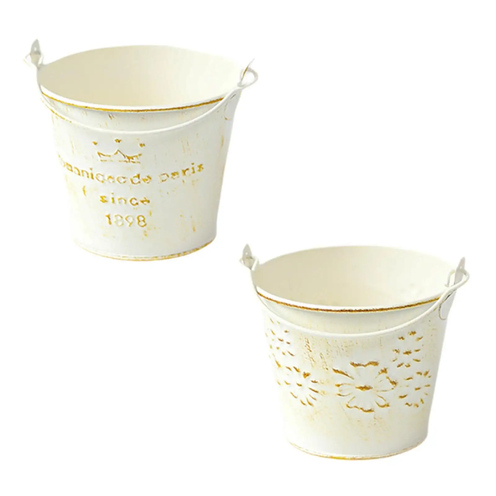 

Iron Flower Pot Bucket Decorative Planter Round Multifunctional Rustic Plant Pot