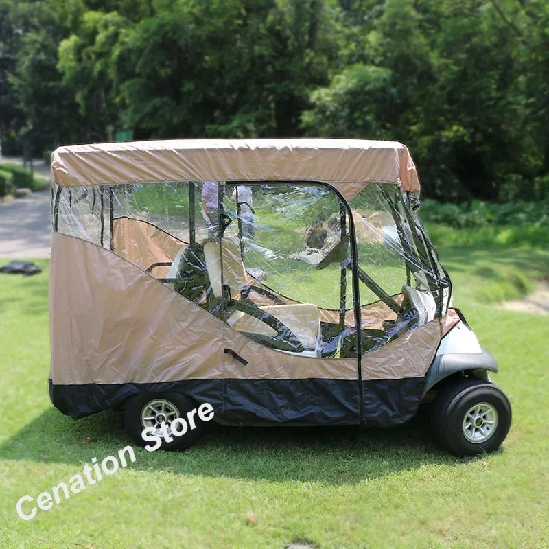 4 Seater Car Cover Golf Cart Rain Curtain Anti-dust Rainproof Sunscreen Outdoor Camping Oxford Transparent PVC Tent Black/Brown