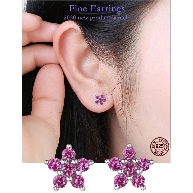 Original Amethyst 925 Silver Earrings For Women's Beautiful Evening Sapphire Blue Stone Stud Earrings Gift Girl Jewelry Earrings