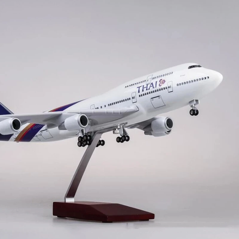Scale Model Airplane for Thai Airways 747 Die-cast Resin Aircraft 47CM Model Aircraft with Lights and Wheels Plane Set (w