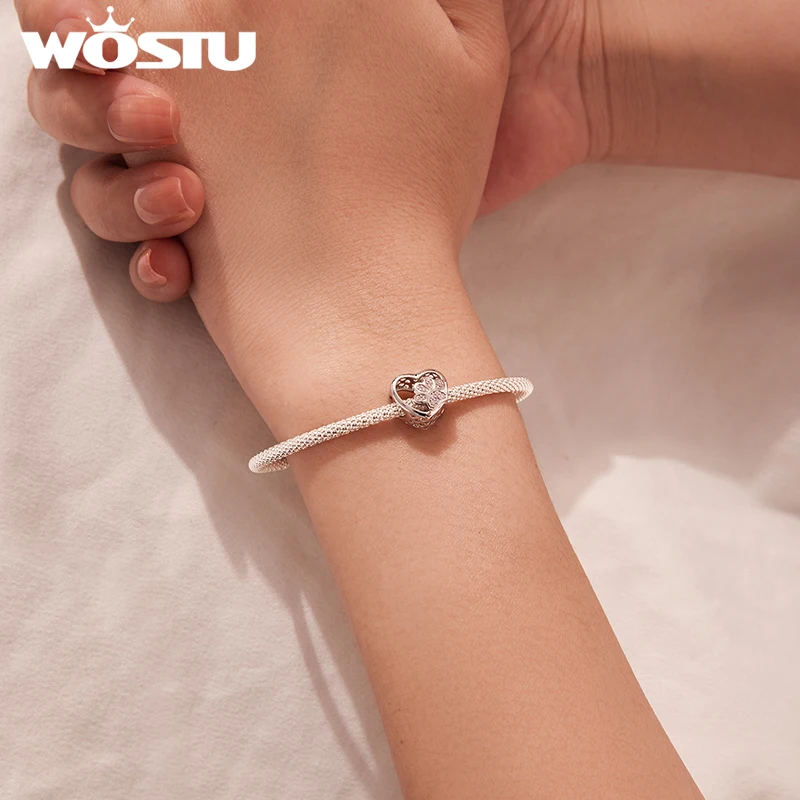 WOSTU Hot Selling Copper DIY Charms Heart Bead White Gold Plated Bird Pet Lotus Pendant Fit Original Bracelet Neckalce Wholesale