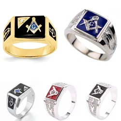 Vintage Golden Color Freemasonry Rings for Men Stainless Steel Punk Jewelry Masonic All-seeing Eye Shaped Creative Hiphop Gifts