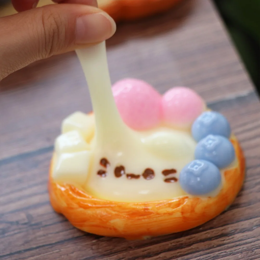 Kids Adults Pinching Egg Tart Squishy Cartoon Hand Relax Sensory Fidget Ball Fingertip Kawaii Slow Rebound Toy For Students