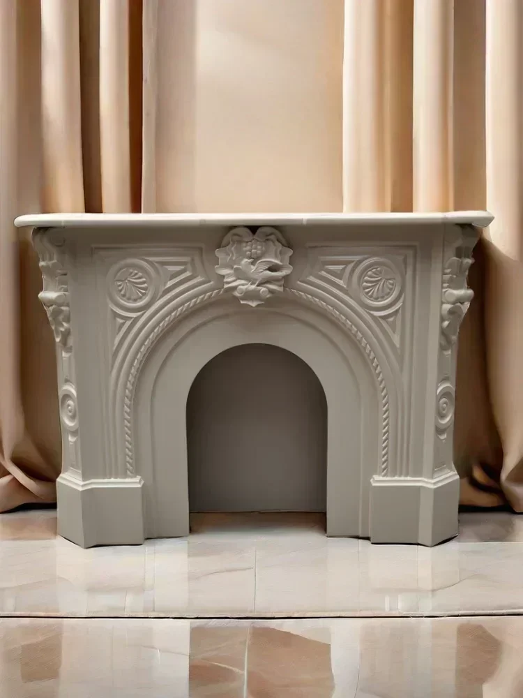 

Y French solid wood carving flower fireplace decorative frame retro porch rack narrow fireplace cabinet