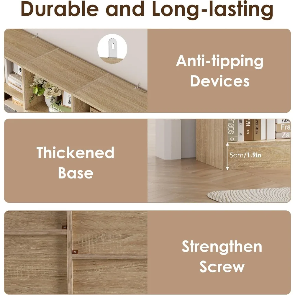 Rak Buku Tiga Lebar, Rak Buku Besar 6 Tingkat, Rak Buku dengan 17 Rak Pajangan Terbuka, Rak Buku Tinggi 74'', dan Rak Buku