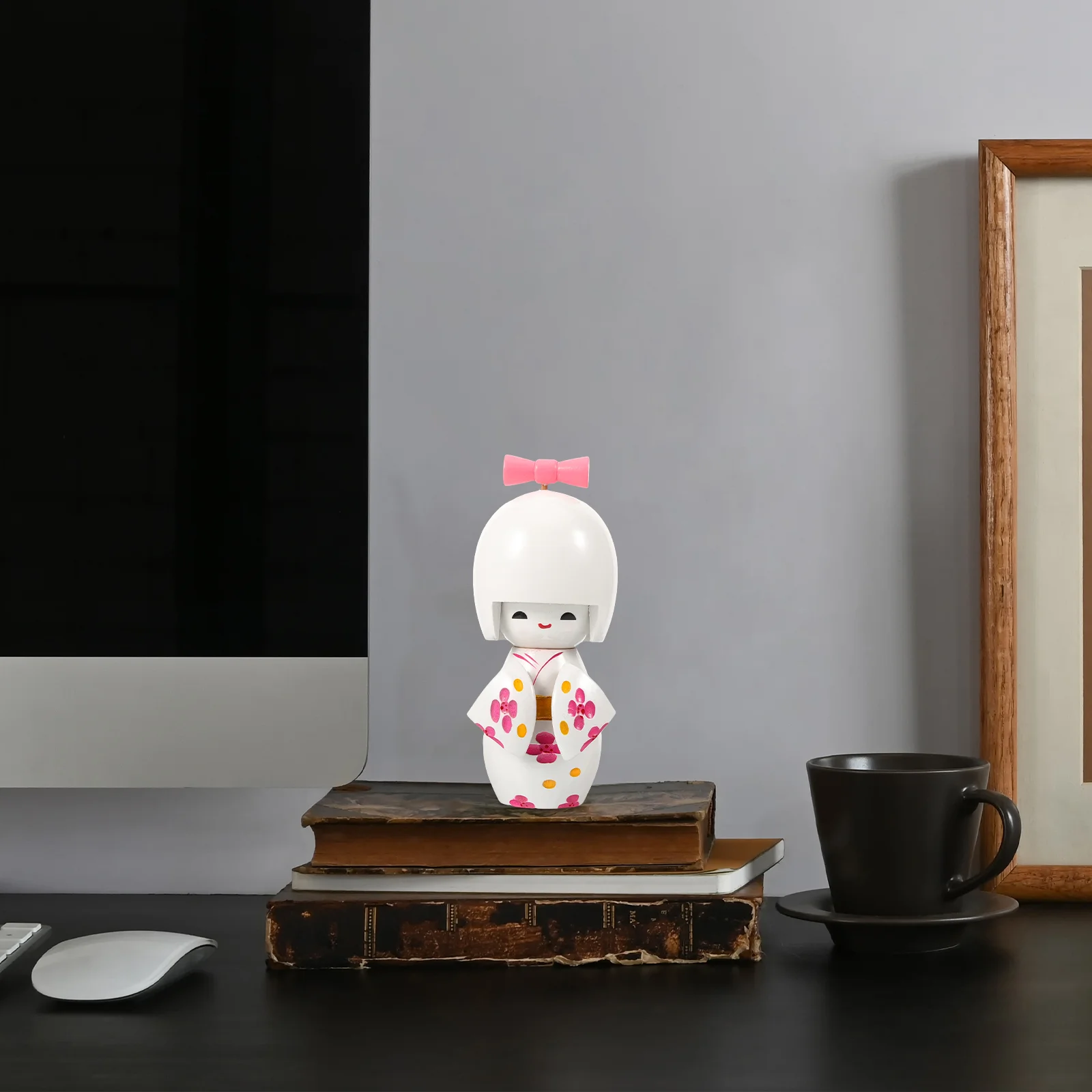 Muñecas tipo kimono japonesas blancas, adorno de boda en miniatura, Kokeshi Floral, bonita decoración de escritorio tradicional