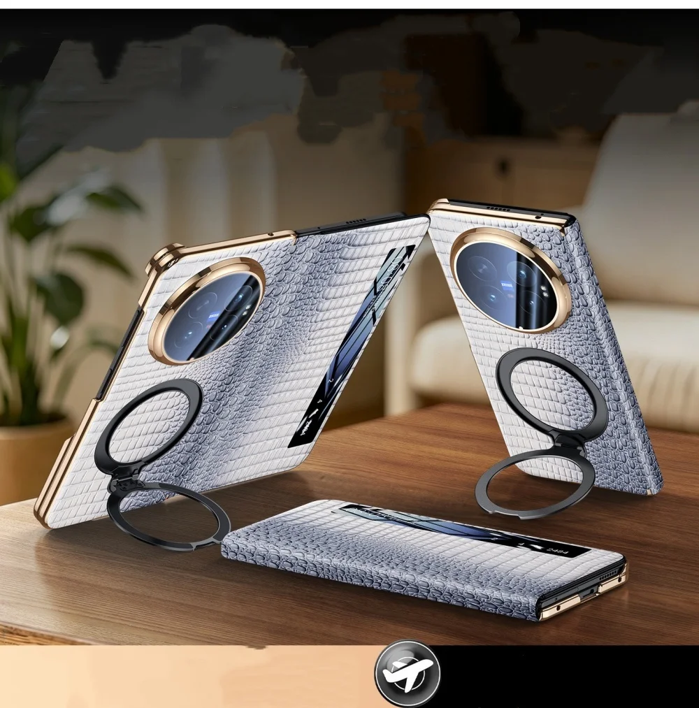 Genuine Cowhide Leather Window View Flip Case For VIVO X Fold6 Crocodile Cover