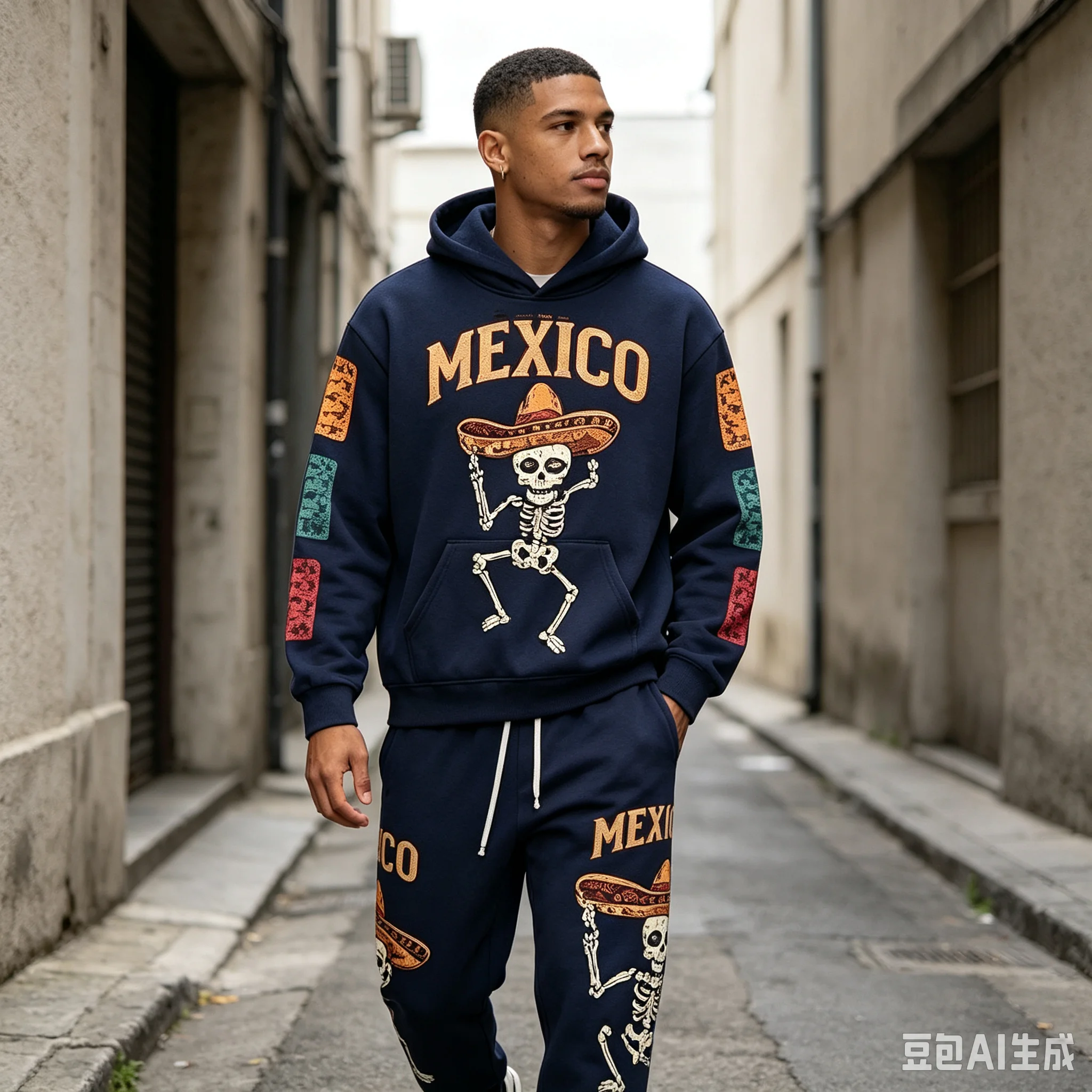 DAY OF THE DEAD HOODIE & JOGGER SET–RED FLORAL SKULL PRINT–WESTERN-STYLE FESTIVE CASUAL OUTFIT FOR KIDS (PULLOVER WITH POCKETS)