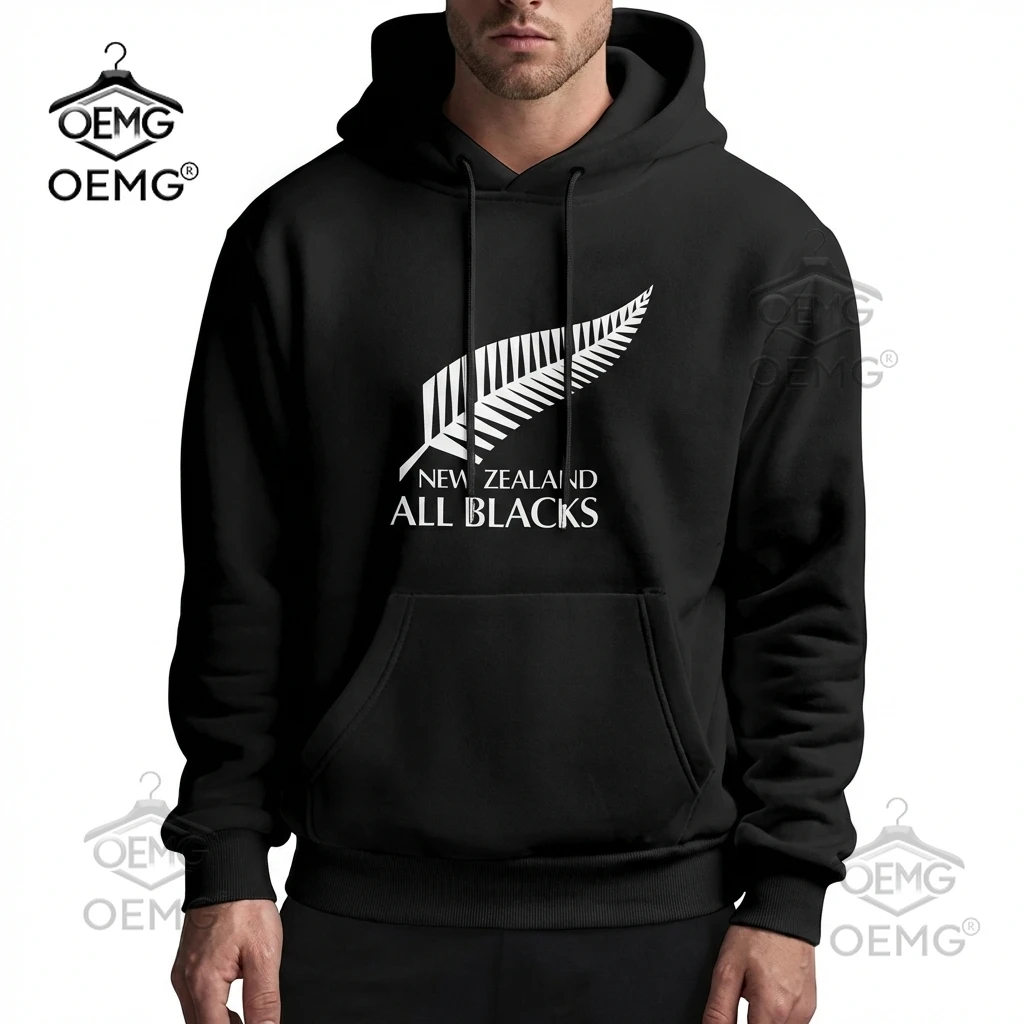 Sudadera con Capucha Extra Grande para Hombre, de Poliéster, con Estampado Gráfico de Plumas de los All Blacks de Nueva Zelanda, Sudadera Moderna de Talla Grande