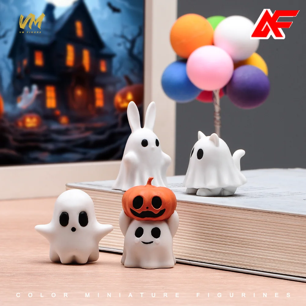 Halloween Decorative Ghost Baby Rabbit Pumpkin Cat Cute Scene Figure Painted Mini Resin Model For Ornaments