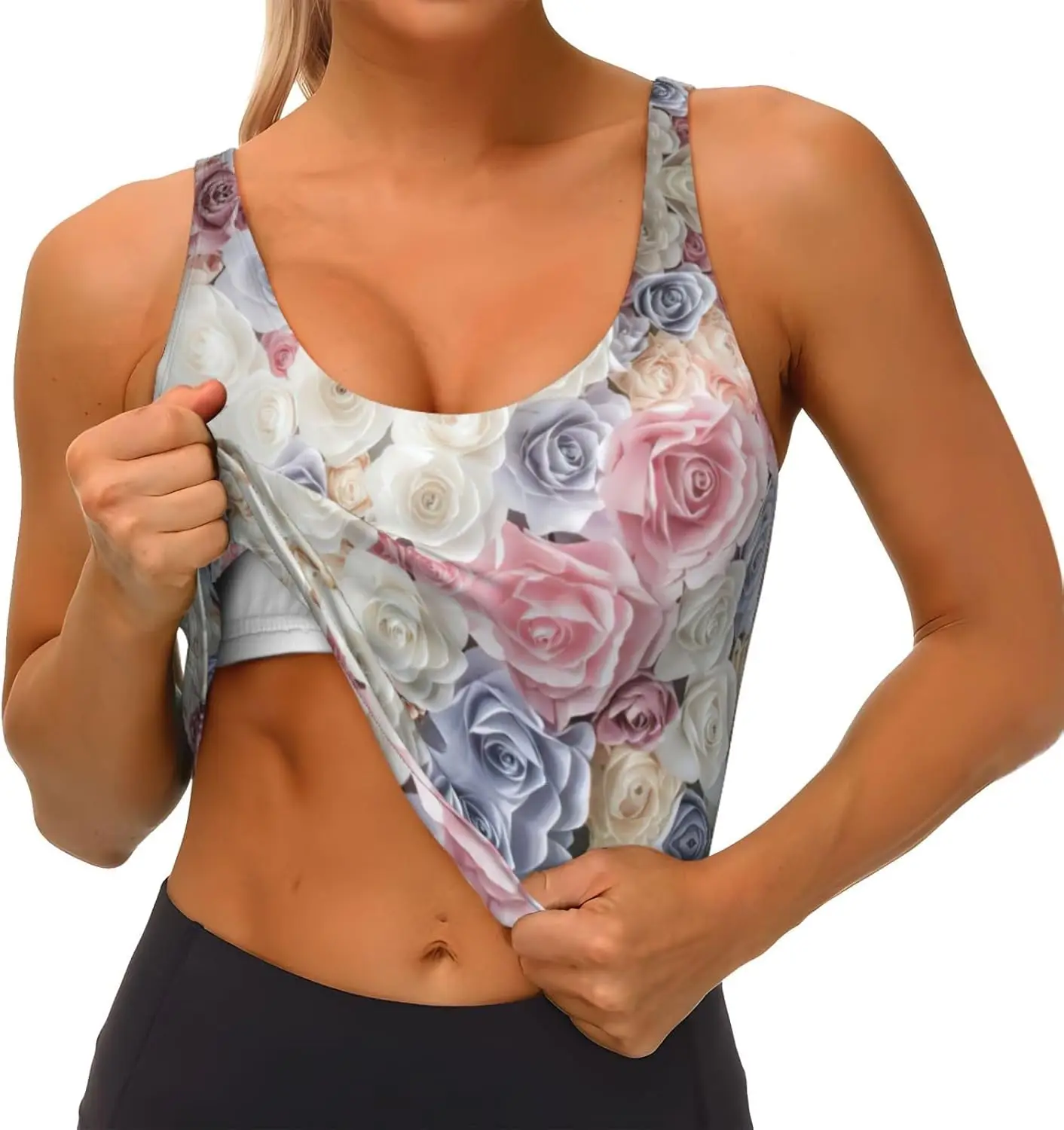 Rompi Olahraga Wanita Fashion Musim Dingin Gambar Cetak Bunga Mawar Rompi Latihan Yoga untuk Wanita Musim Panas Ringan