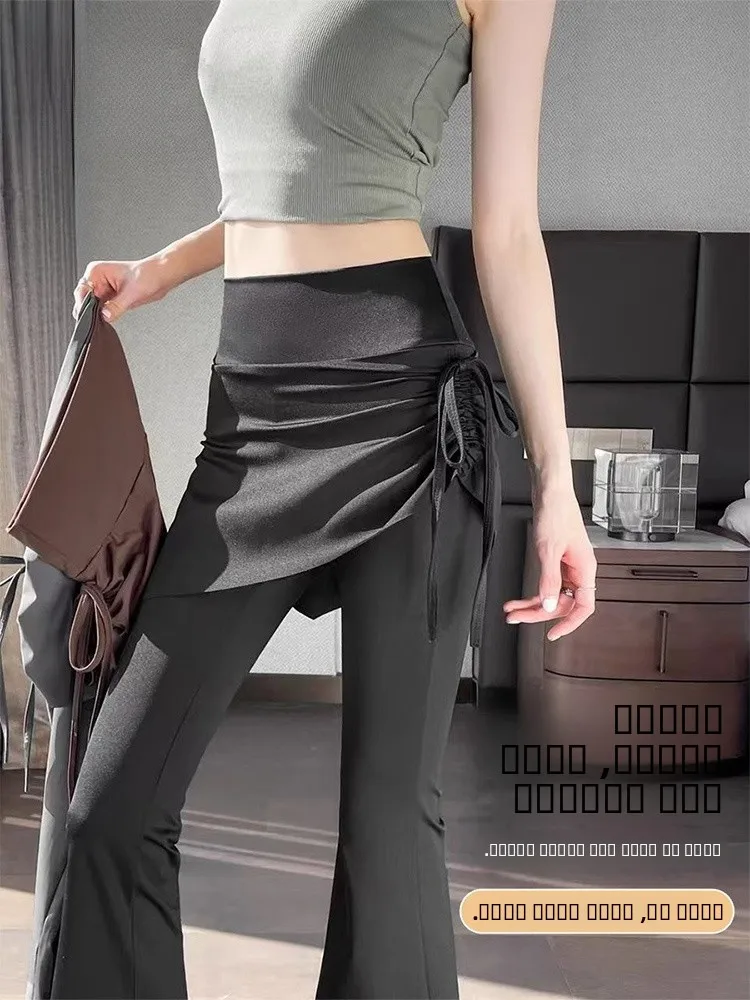 

Slimming High Waist Yoga Pants Thin Breathable Simple Sle Micro Flared Hip Covering ark Skirt Pants Summer Casual Long Tr...