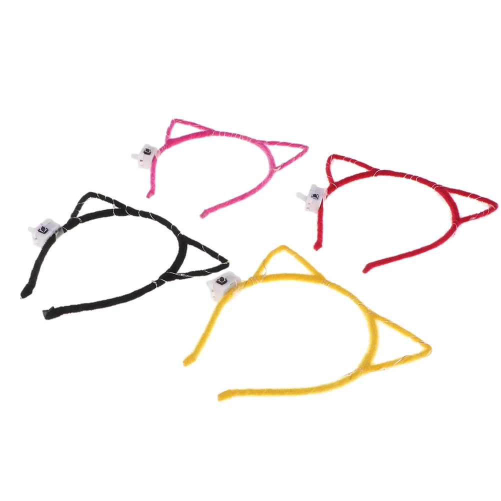 4 Pcs Cat Ear Hair Hoop Glitter Headband Cosplay Costume Kit LED Delicate Embellished