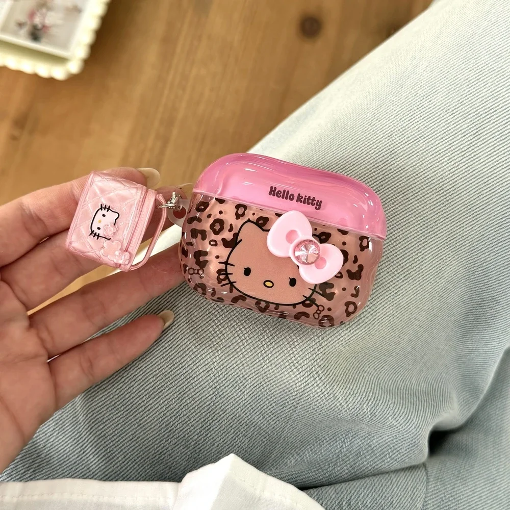 

Cute Kitty Leopard Print Earphone Case For Airpods Pro3 Pro 4 3 2 1 Wireless Bluetooth Headset Protective Cover With Keyring