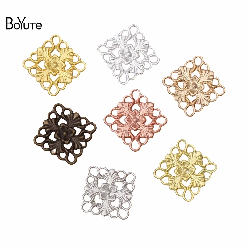 

BoYuTe (100 Pieces/Lot) 15MM Metal Brass Stamping Square Filigree Findings Diy Jewelry Materials