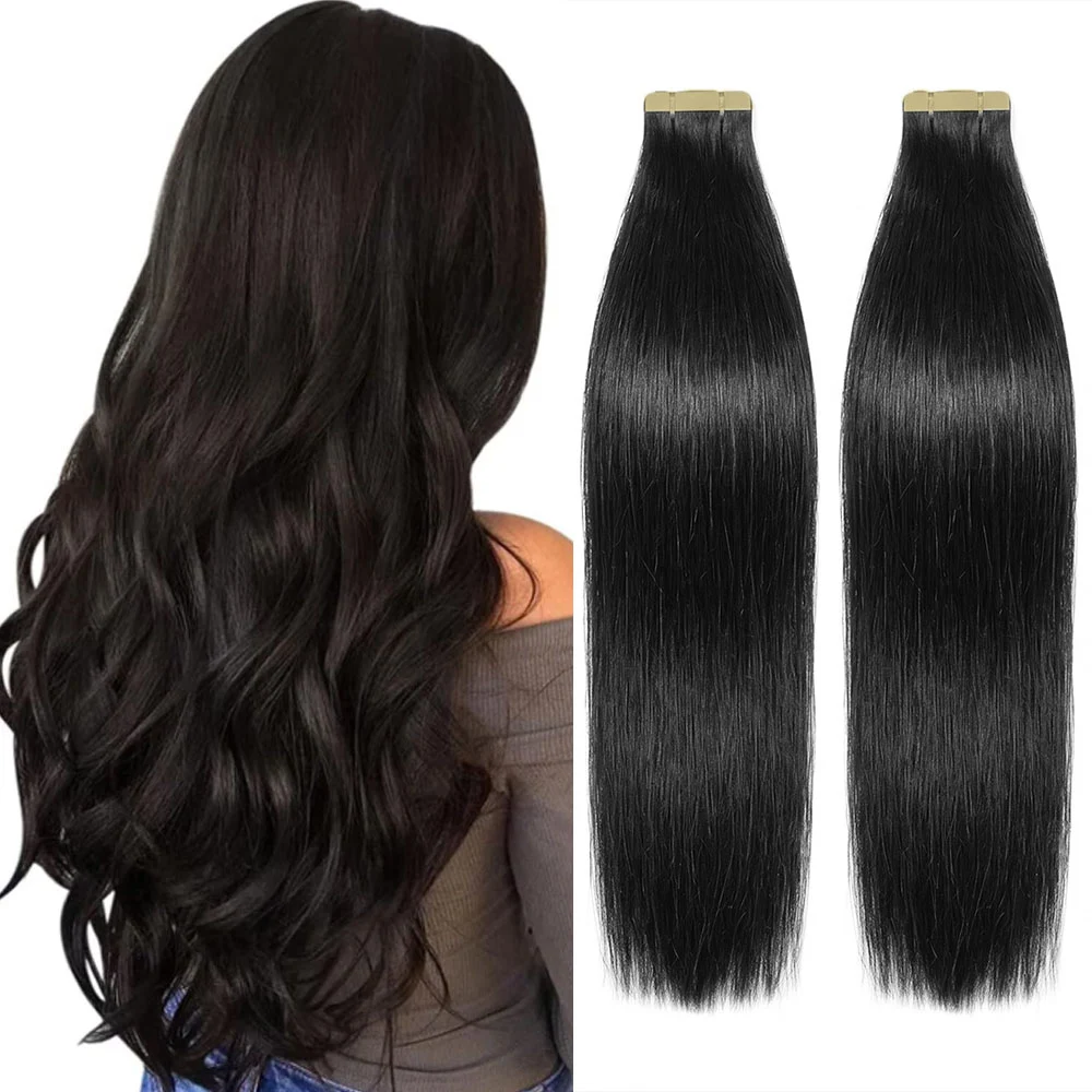 Tape in Hair Extensions 100% Human Hair 20" 21pcs #1B Natural Black 50g Remy Human Hair Strong Hold Long-lasting Invisible Daily Wear