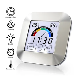 LCD Touch Screen Electronic Digital Temperature Humidity Meter Indoor Outdoor Thermometer Hygrometer Weather Station Clock