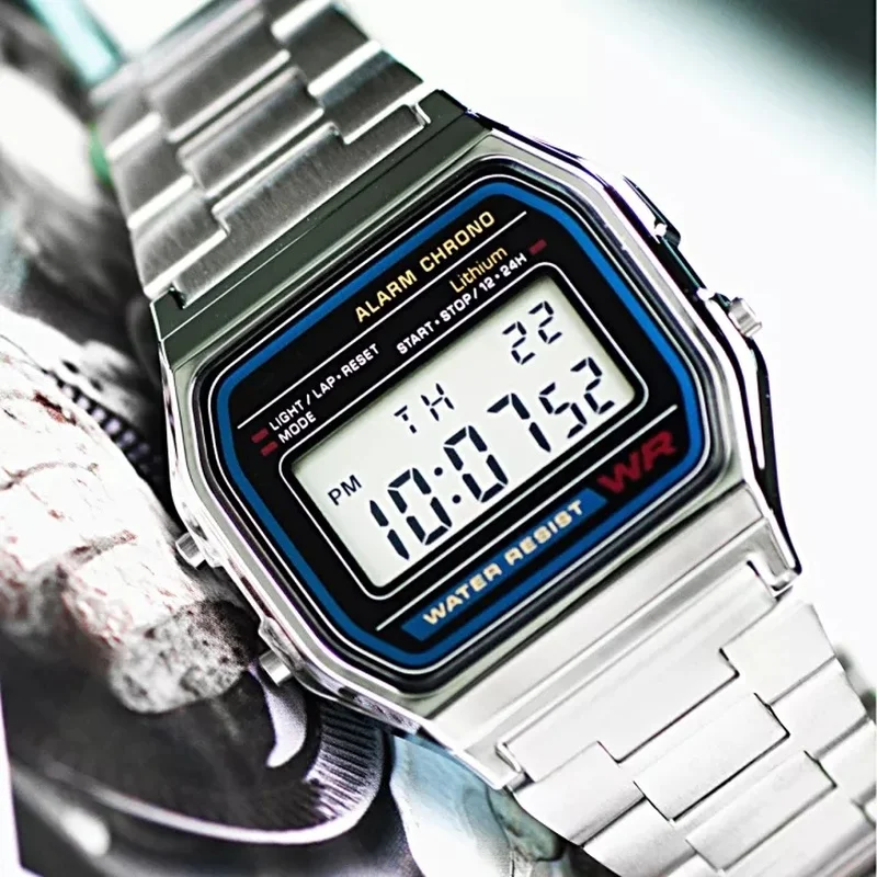 Luxury F91W Steel Band Watch Retro LED Digital Sports Military Watch Electronic Wrist Band Clock Ladies for Men Business Watches