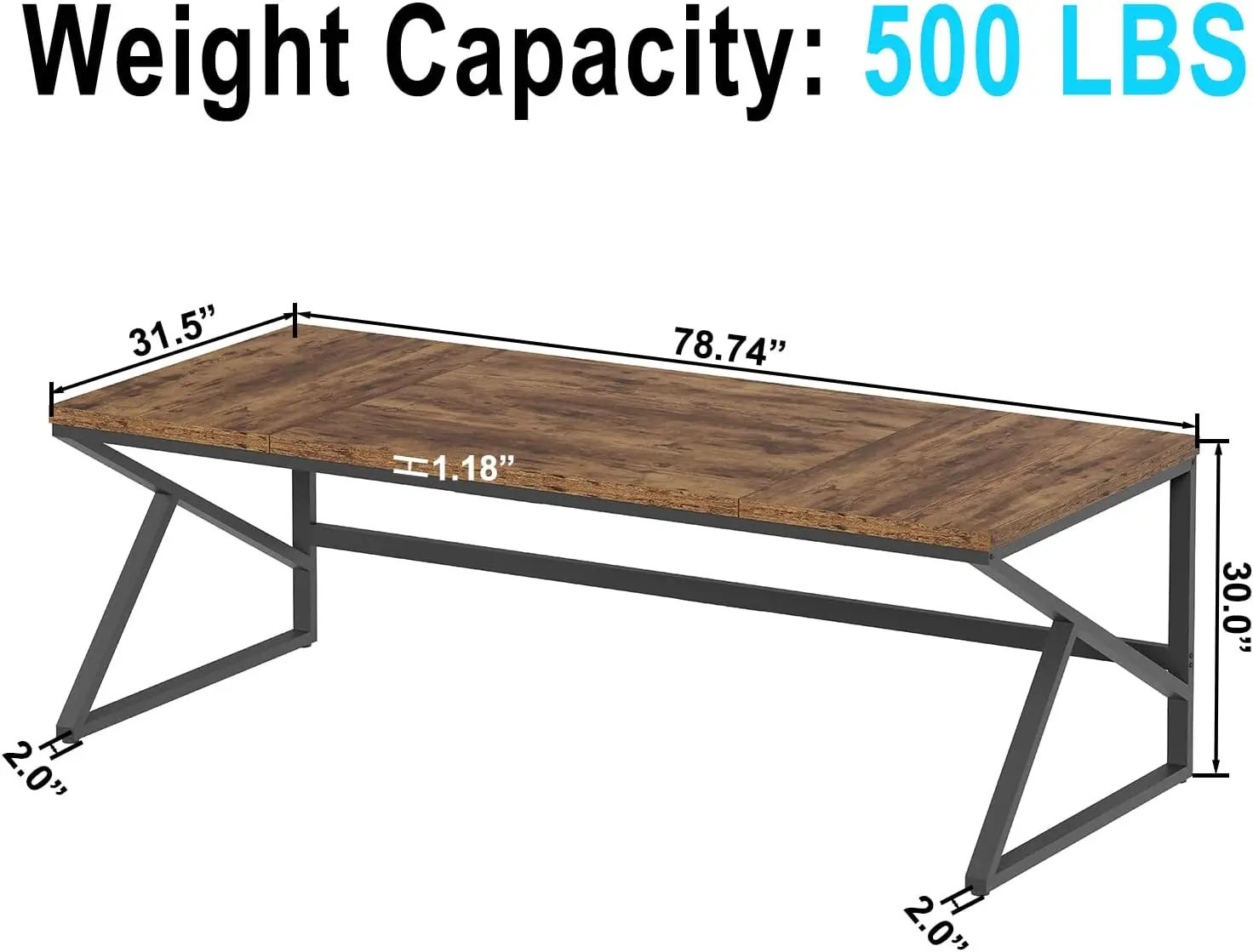 Hsh Large Rustic Brown Computer Desk, 78 Inch Extra Long Metal Wood Desk For Home Office, Two Person Executive Writing Study