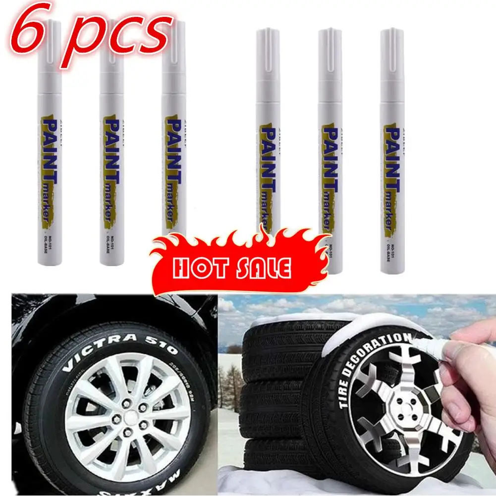 

6pcs White Paint Pen Paint Markers Waterproof Car Tyre Oil-Based Paint Pen Set Quick Dry And Permanent