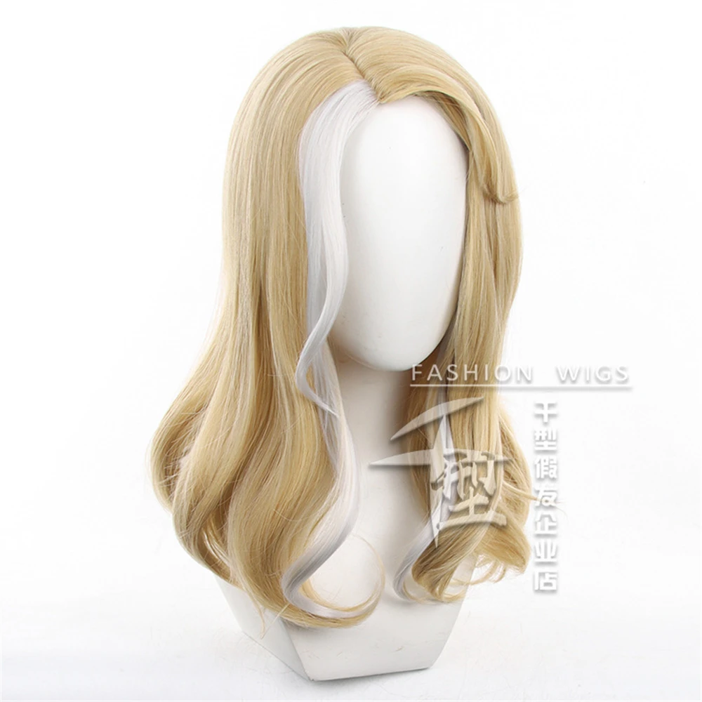 Identity V Barmaid Demi Bourbon Pruik Middellang Linnen Goud Wit Anime Survivor Barmaid Demi Bourbon Zeezout Mocktail Huid W