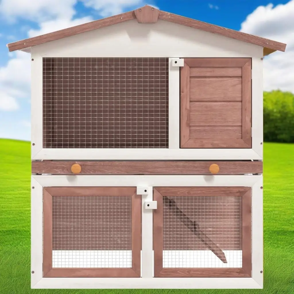 3-Door Outdoor Rabbit Hutch in Brown Wood - Spacious & Durable Home for Pets