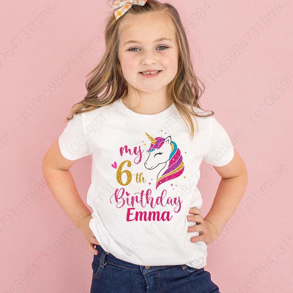 Personalised Name Girls Unicorn 1-12 Birthday T Shirt for Girl Party T-Shirt Kids Tshirt Baby Unicorns Clothes Tops Tees