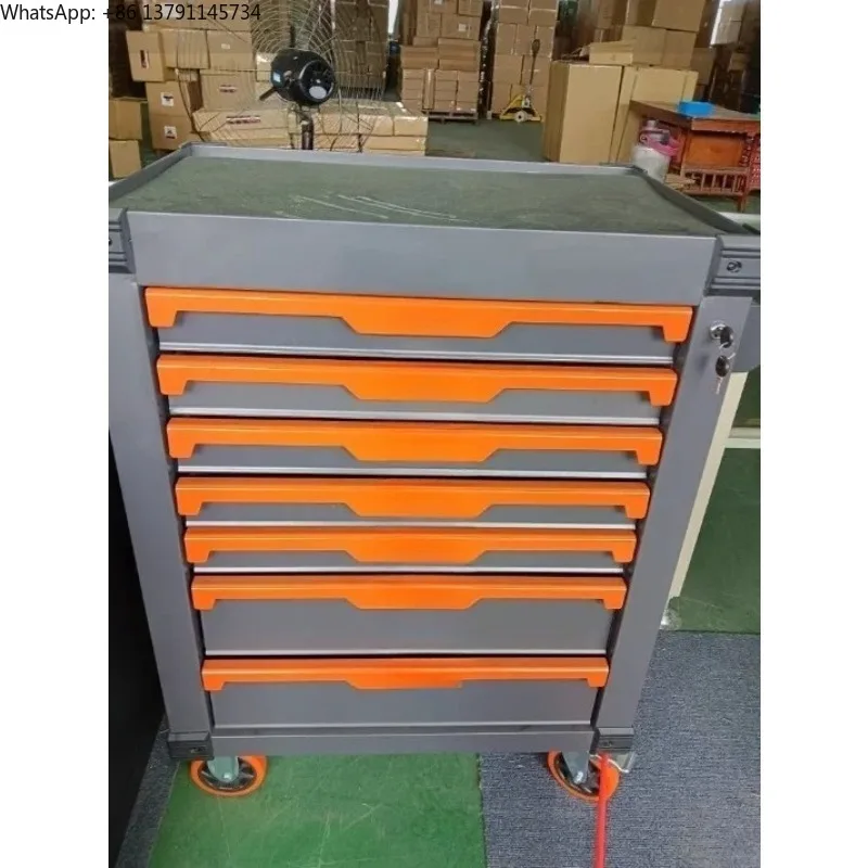 Black Orange 7-Tier Tool Cart Thickened Drawer Mobile Pulley Cart for Workshop Warehouse