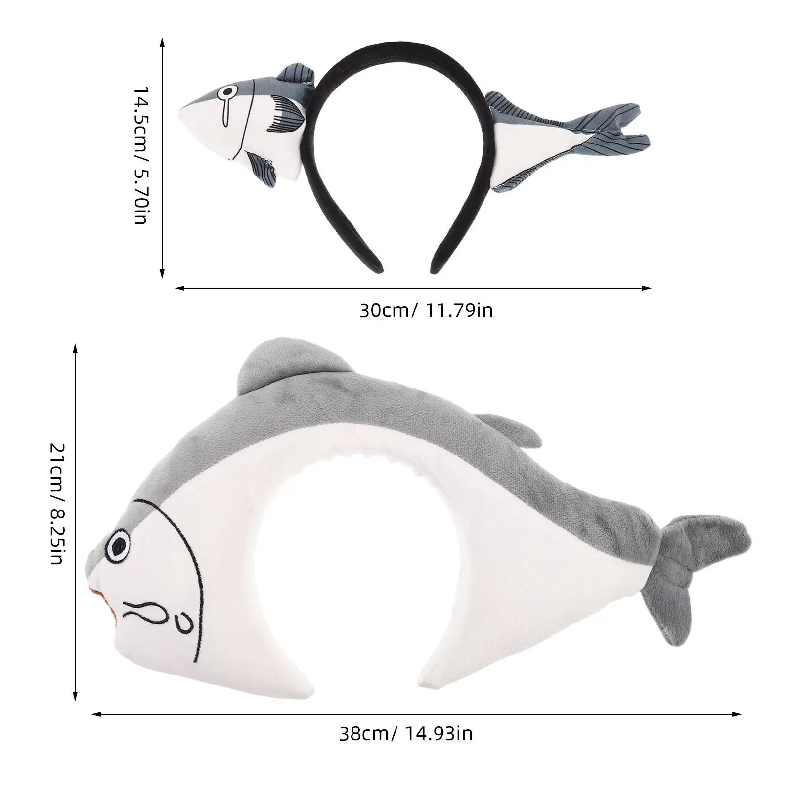 2Pcs Cartoon Fish Headband Set Salted Fish Design Novelty Sea Animal Hair Hoop for Women Halloween Party Cosplay Spa Theme