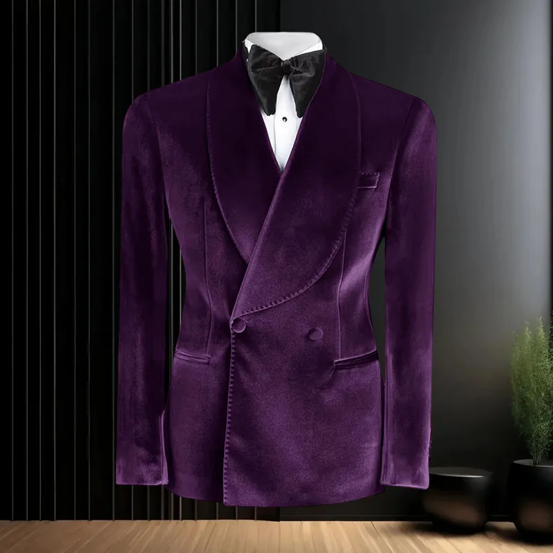 

Men's Suit Coat Velvet Double Breasted Gentleman's Business Casual Jacket For Banquet And Evening Party Groom's Formal Coat